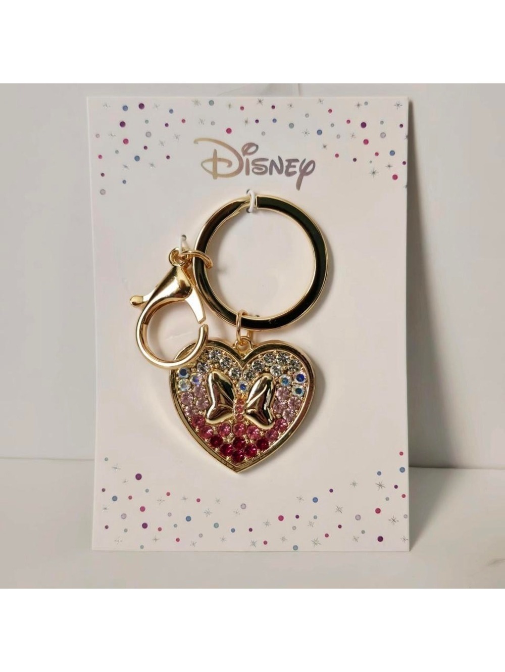 Disney Minnie Mouse Heart Gold Rhinestone Keychain Bag Charm